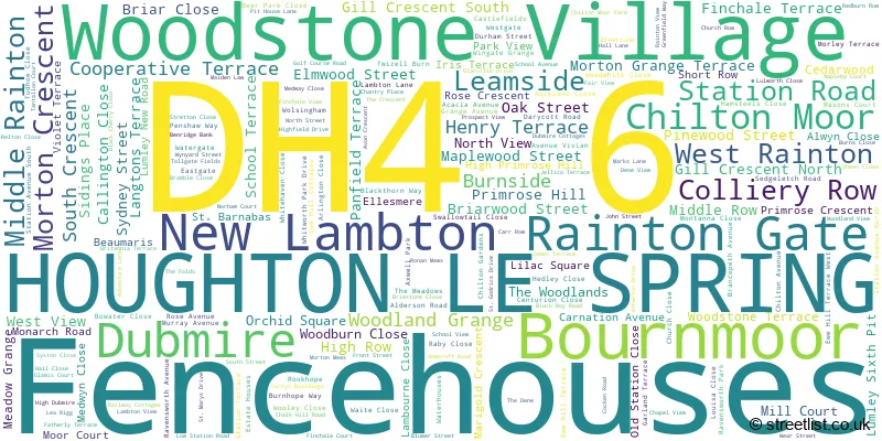 A word cloud for the DH4 6 postcode